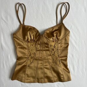 Dolce & Gabbana Gold Satin & Lace Corset Bustier Statement Top Y2K 90s 
US 4